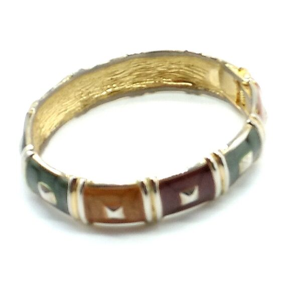 VTG Hinged Bangle Bracelet Gold Tone Multi Color Swirled Enamel Bracelet 6.5" - Picture 5 of 6